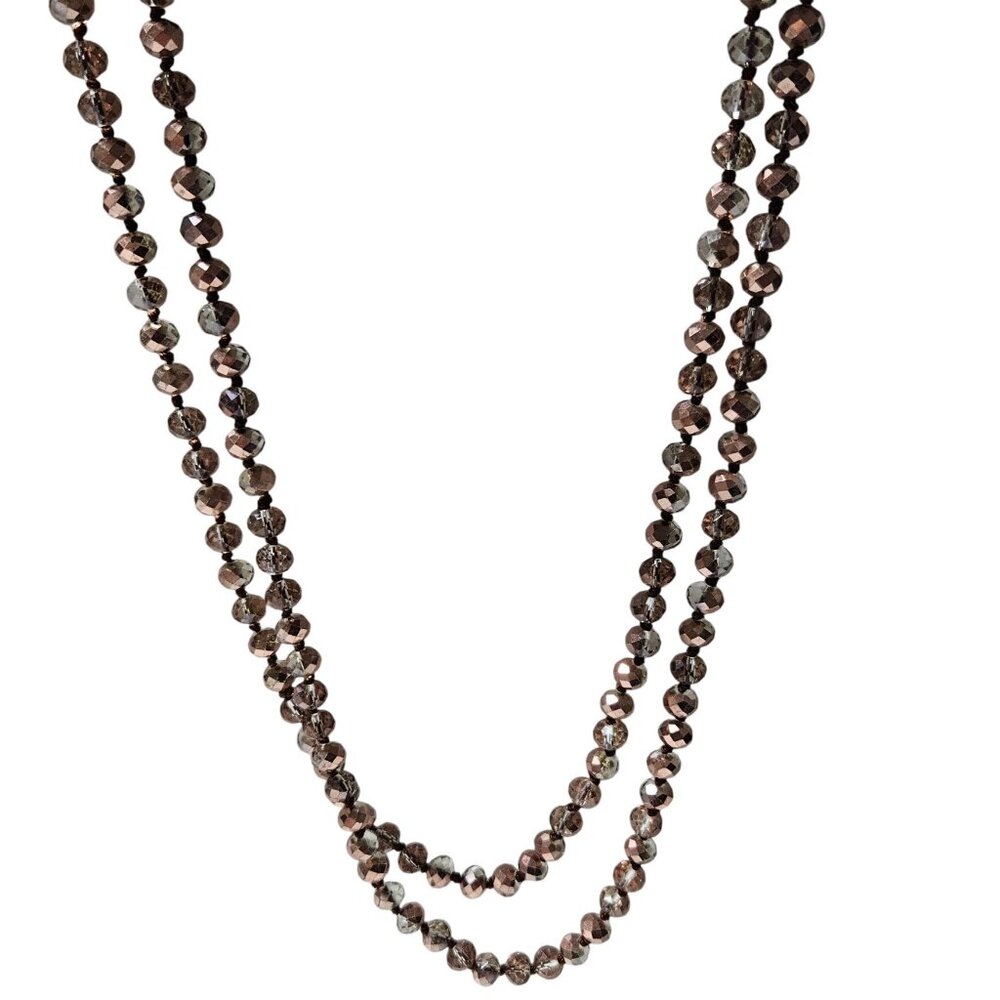 Elegant Faceted Brown Beaded Necklace Rose Gold Tone Minimalist Jewelry Women
